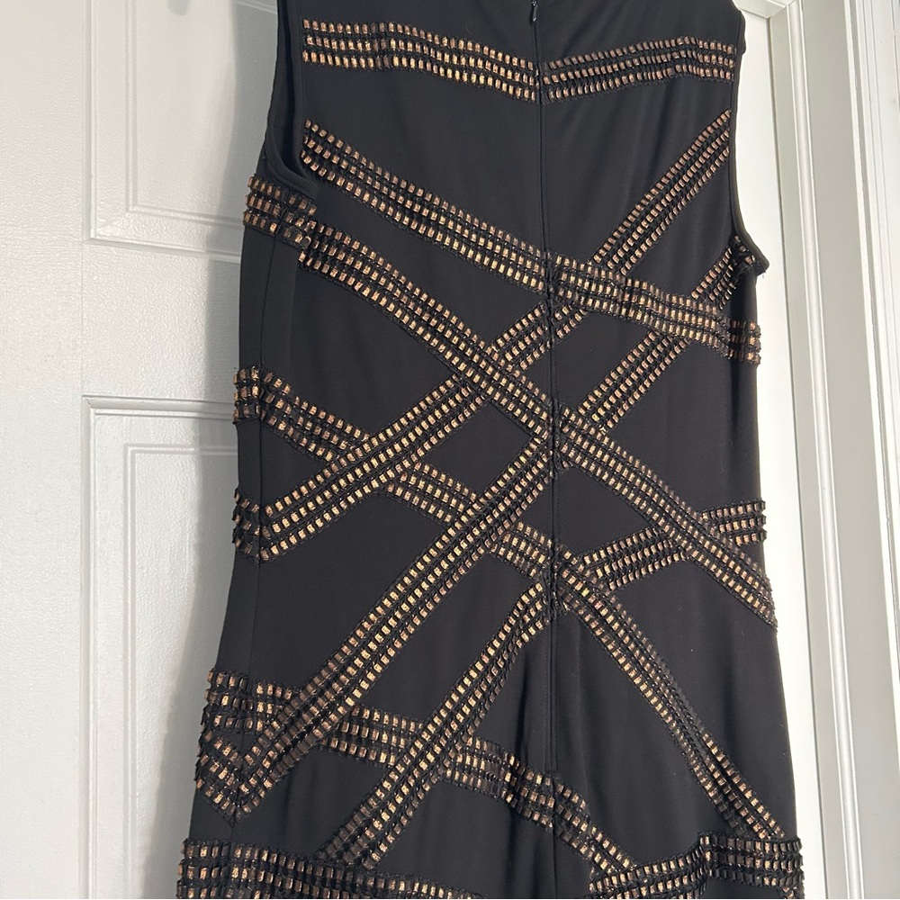 Tadashi Shoji women’s large black metallic foil stripe textured dress career - Picture 9 of 12